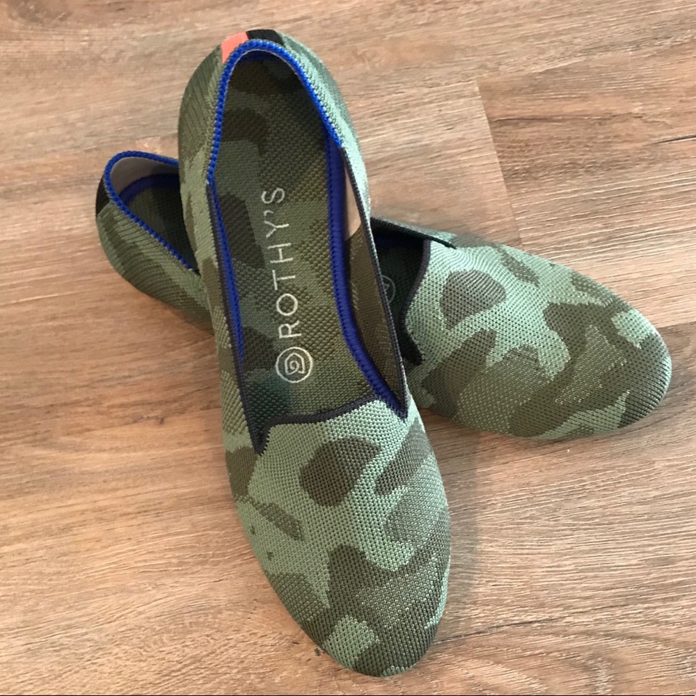 NWOT Rothy Olive Green Camo Loafers